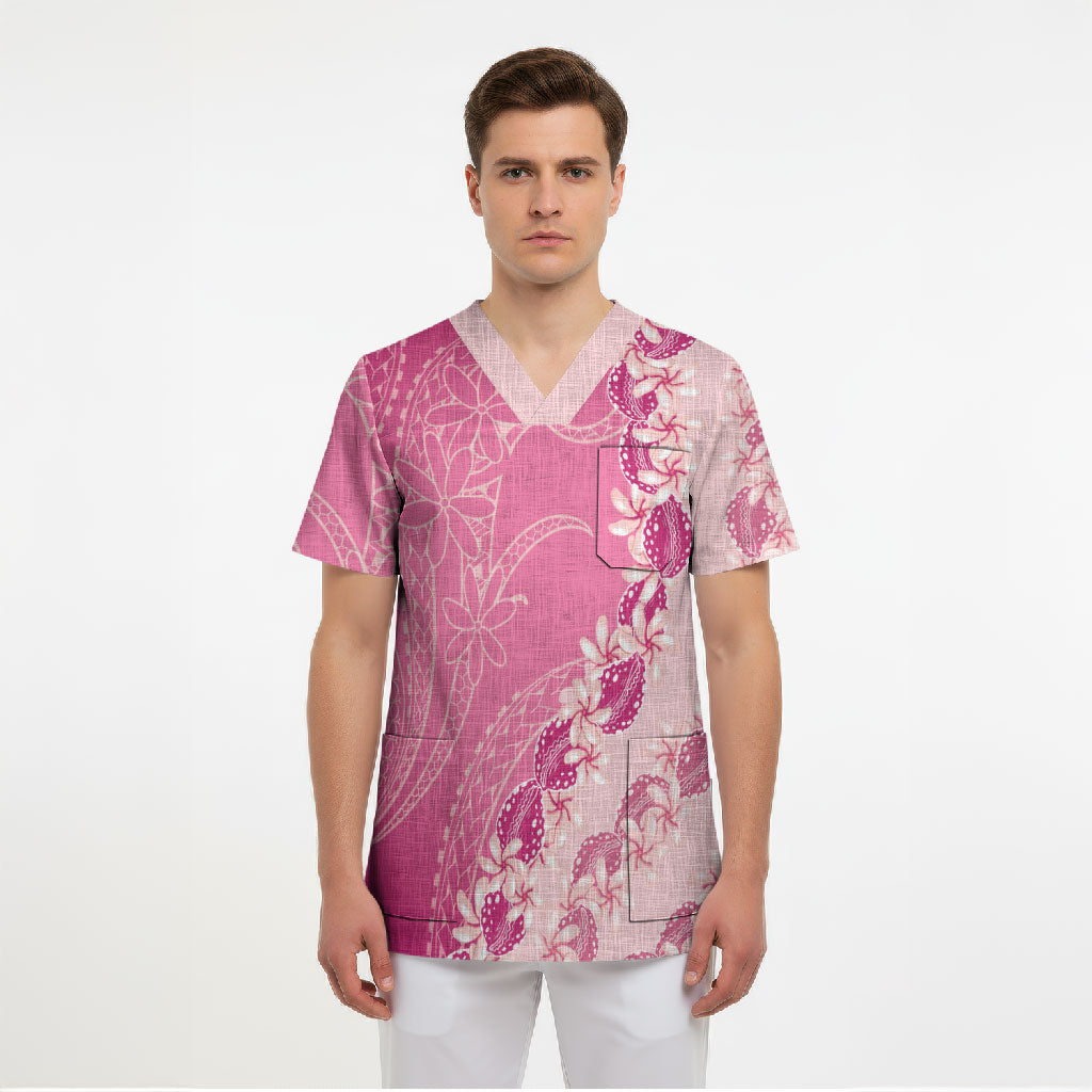 Heiva i Tahiti Scrub Top Tahitian Tiare Maori Cowrie Lei Pink LT14 - Polynesian Pride
