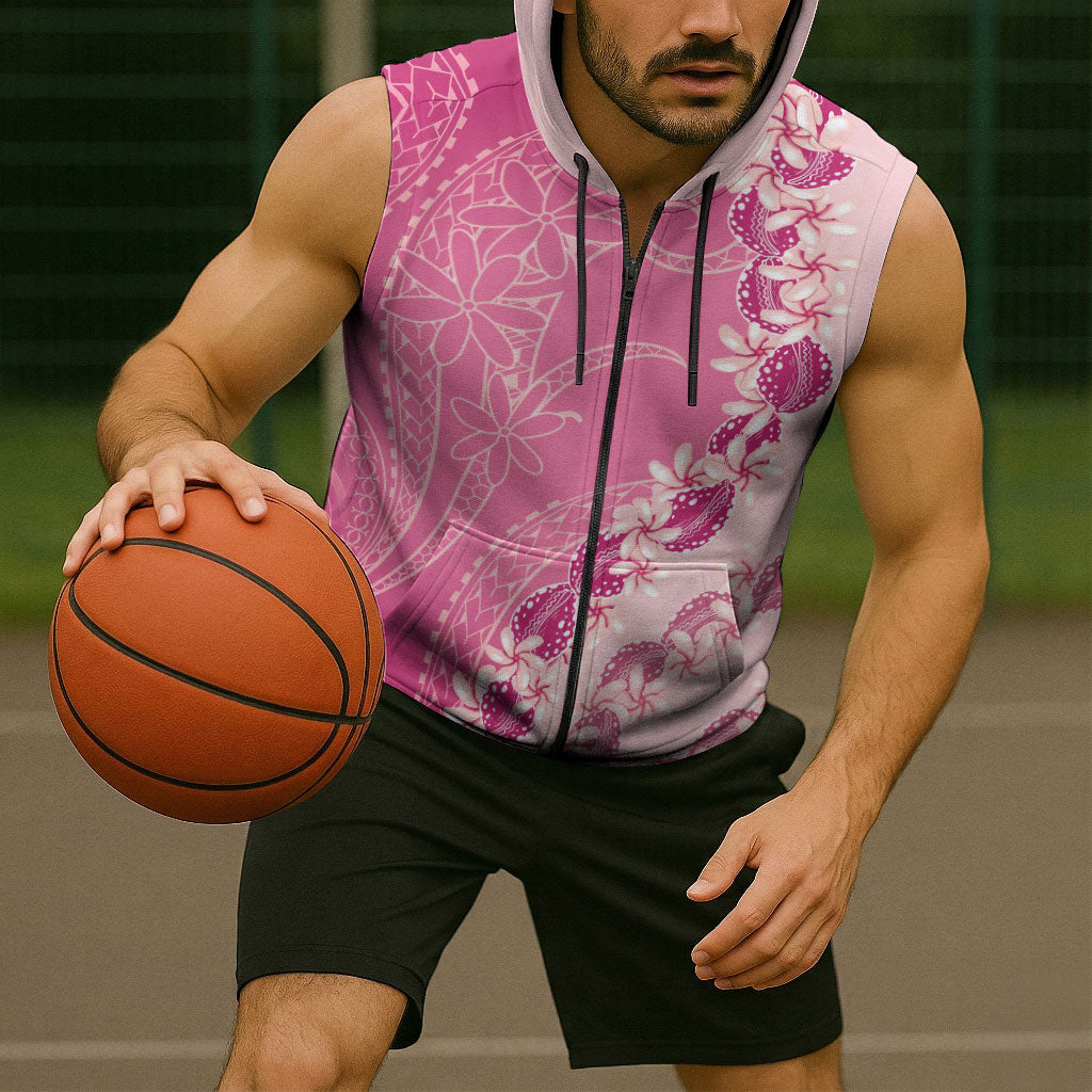 Heiva i Tahiti Sleeveless Zip Hoodie Tahitian Tiare Maori Cowrie Lei Pink