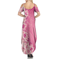 Heiva i Tahiti Summer Maxi Dress Tahitian Tiare Maori Cowrie Lei Pink