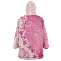 Heiva i Tahiti Wearable Blanket Hoodie Tahitian Tiare Maori Cowrie Lei Pink
