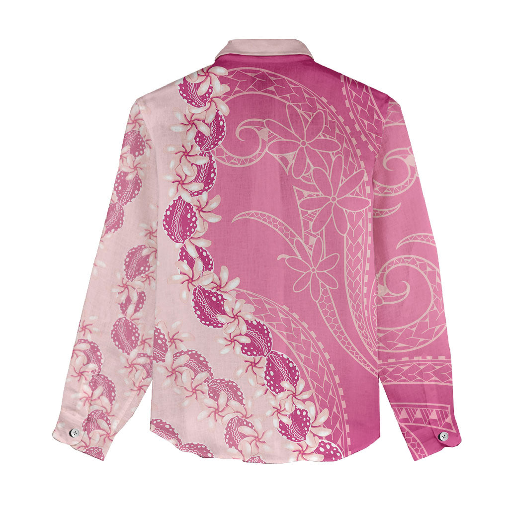 Heiva i Tahiti Women Casual Shirt Tahitian Tiare Maori Cowrie Lei Pink