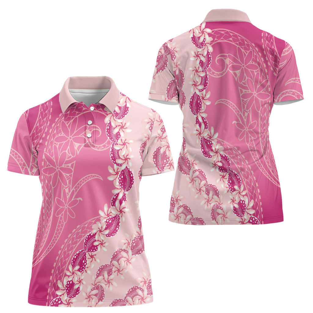 Heiva i Tahiti Women Polo Shirt Tahitian Tiare Maori Cowrie Lei Pink