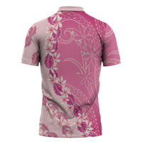 Heiva i Tahiti Zipper Polo Shirt Tahitian Tiare Maori Cowrie Lei Pink