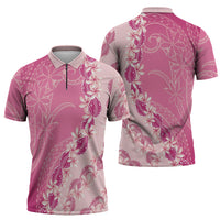 Heiva i Tahiti Zipper Polo Shirt Tahitian Tiare Maori Cowrie Lei Pink