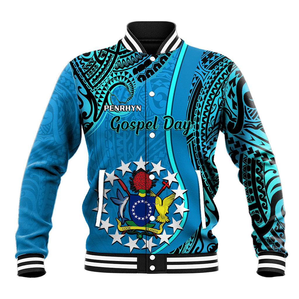 13 March Penrhyn Island Gospel Day Baseball Jacket Cook Islands Tribal Pattern LT14 Unisex Blue - Polynesian Pride