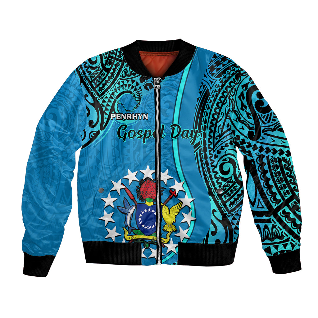 13 March Penrhyn Island Gospel Day Bomber Jacket Cook Islands Tribal Pattern LT14 Unisex Blue - Polynesian Pride