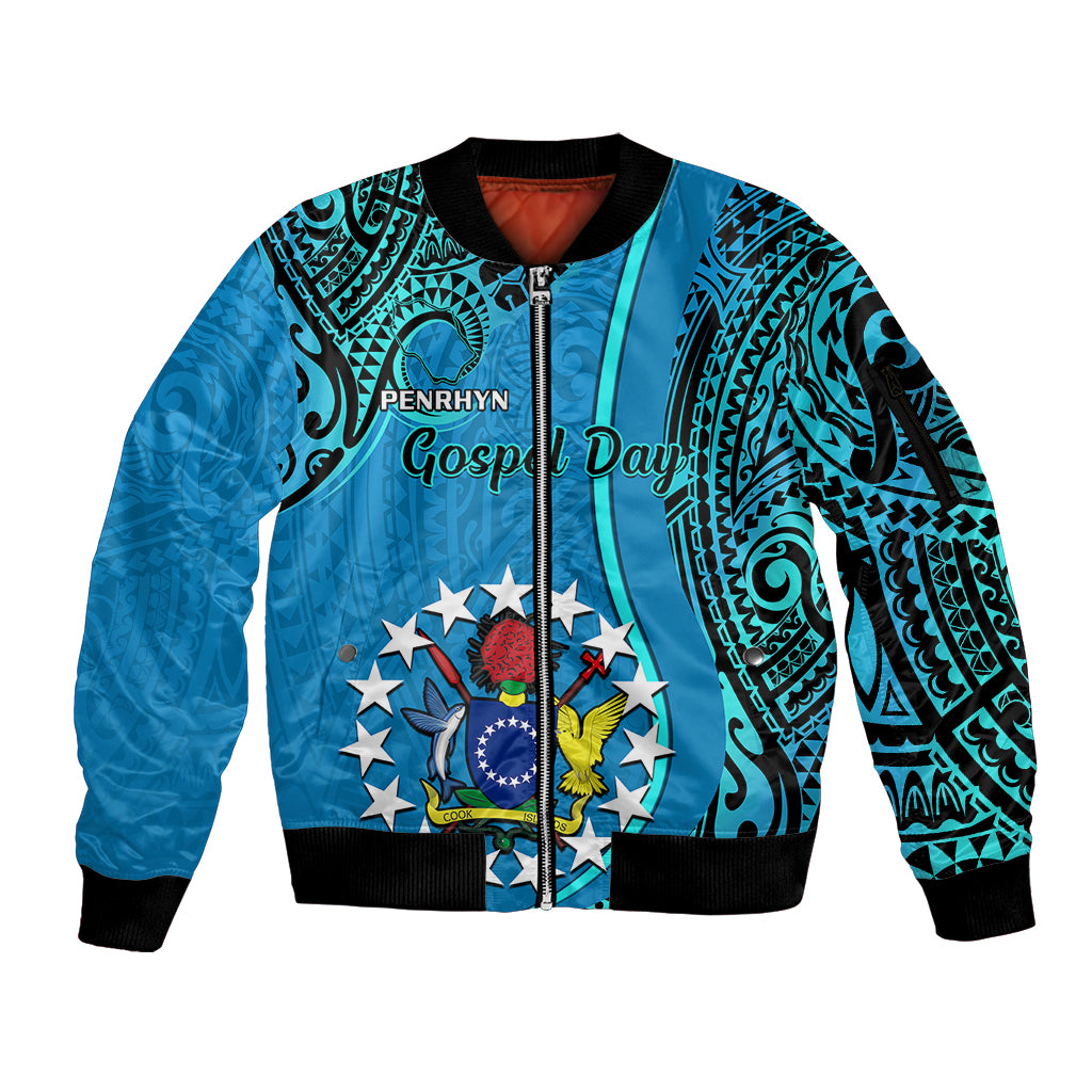 13 March Penrhyn Island Gospel Day Sleeve Zip Bomber Jacket Cook Islands Tribal Pattern LT14 Unisex Blue - Polynesian Pride