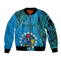 13 March Penrhyn Island Gospel Day Sleeve Zip Bomber Jacket Cook Islands Tribal Pattern LT14 Unisex Blue - Polynesian Pride
