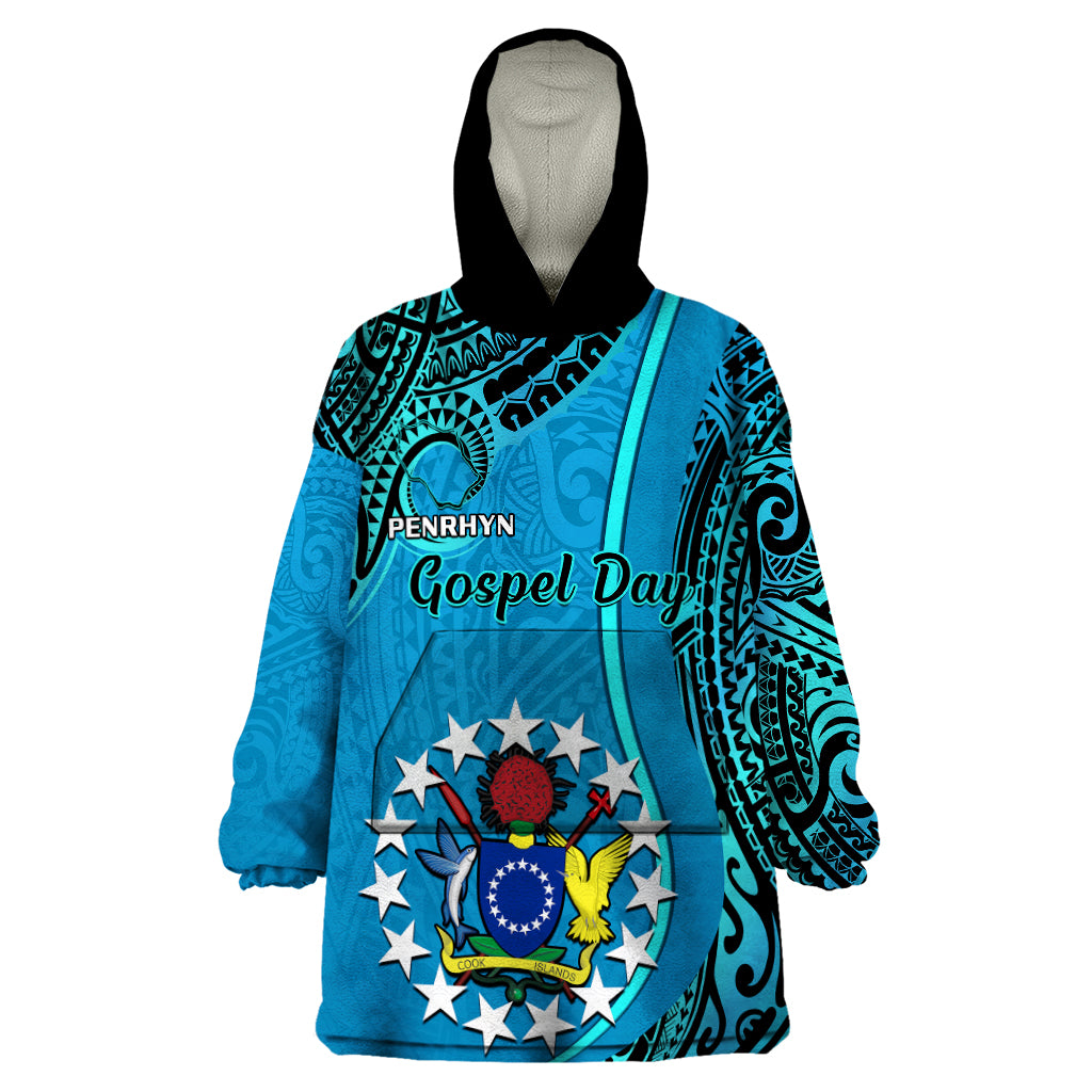 13 March Penrhyn Island Gospel Day Wearable Blanket Hoodie Cook Islands Tribal Pattern LT14 One Size Blue - Polynesian Pride