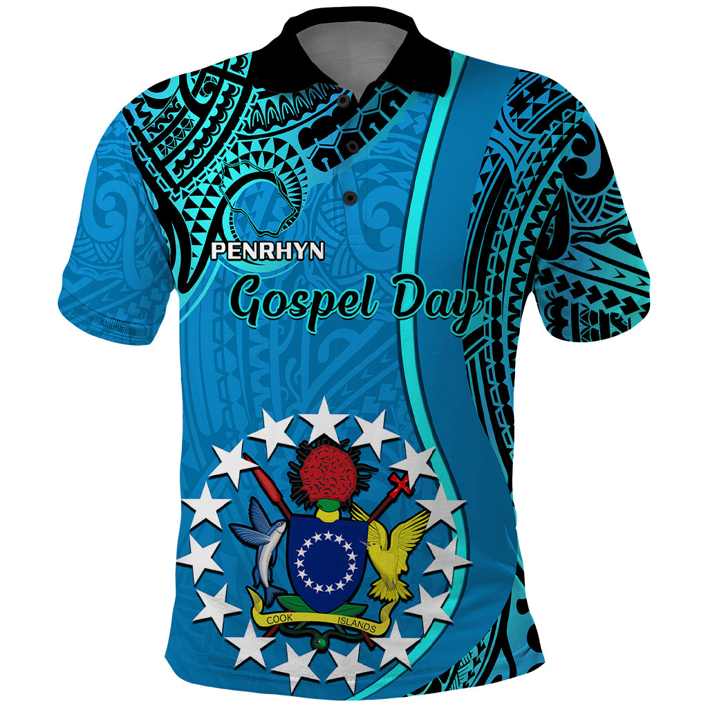 Custom 13 March Penrhyn Island Gospel Day Polo Shirt Cook Islands Tribal Pattern LT14 Blue - Polynesian Pride