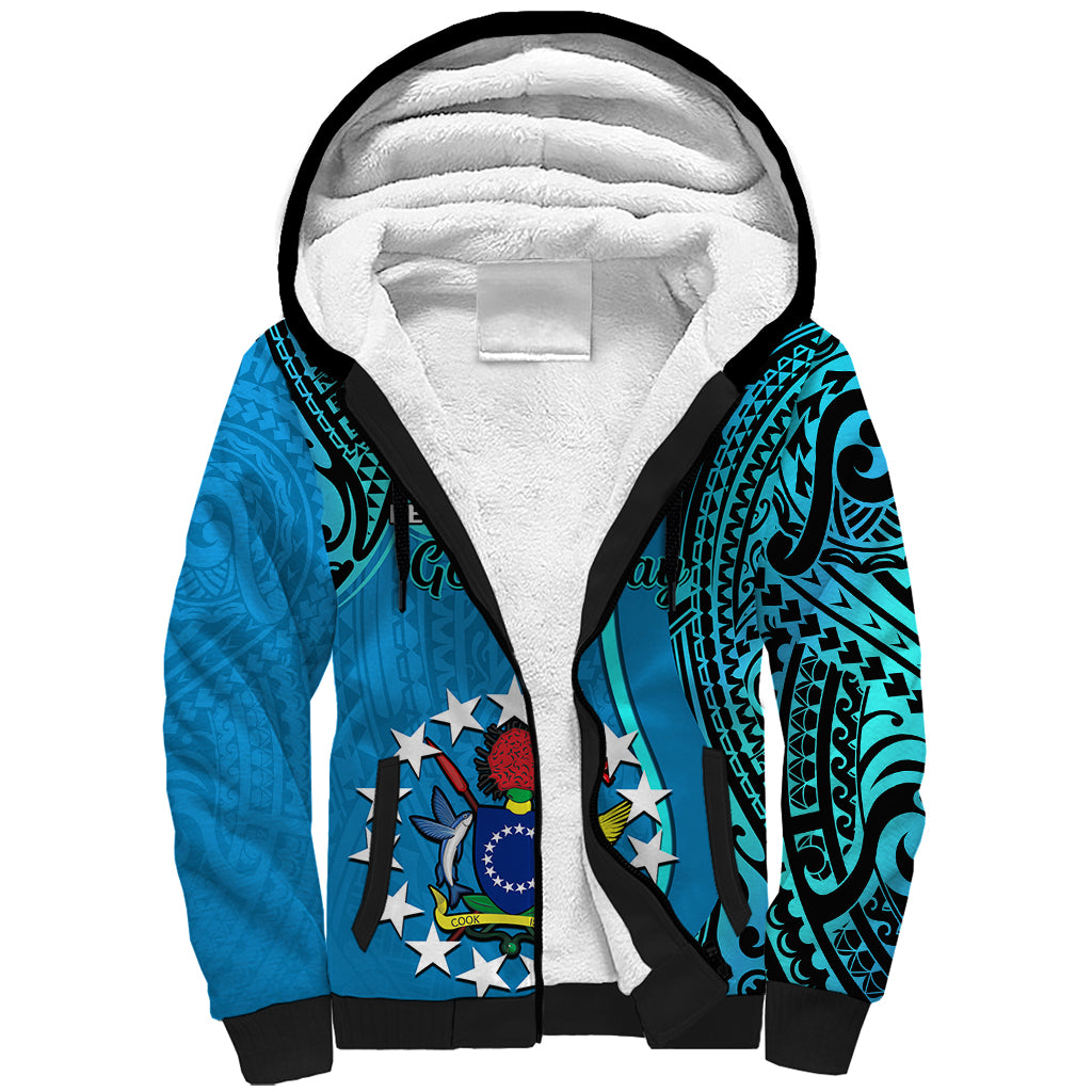 Personalised 13 March Penrhyn Island Gospel Day Sherpa Hoodie Cook Islands Tribal Pattern LT14 Unisex Blue - Polynesian Pride