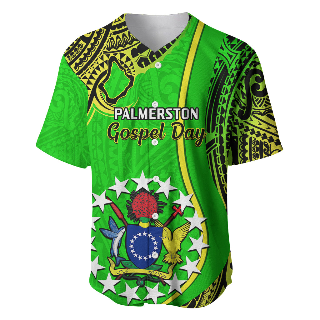 25 May Palmerston Island Gospel Day Baseball Jersey Cook Islands Tribal Pattern LT14 Green - Polynesian Pride