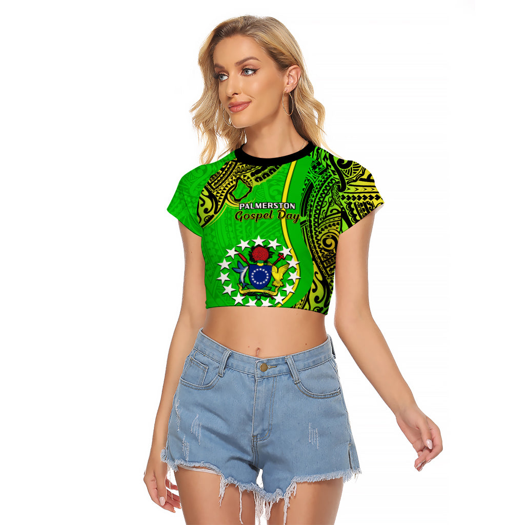 25 May Palmerston Island Gospel Day Raglan Cropped T Shirt Cook Islands Tribal Pattern LT14 Female Green - Polynesian Pride