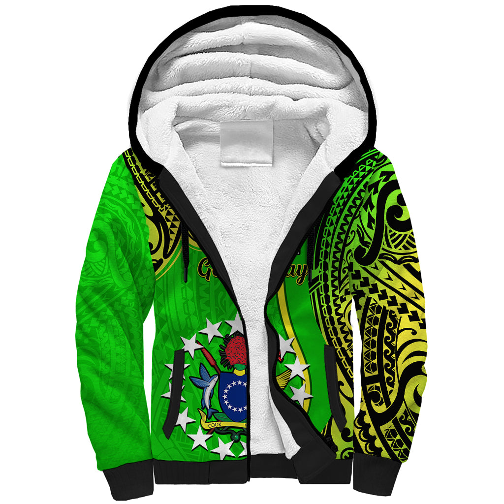 25 May Palmerston Island Gospel Day Sherpa Hoodie Cook Islands Tribal Pattern LT14 Unisex Green - Polynesian Pride