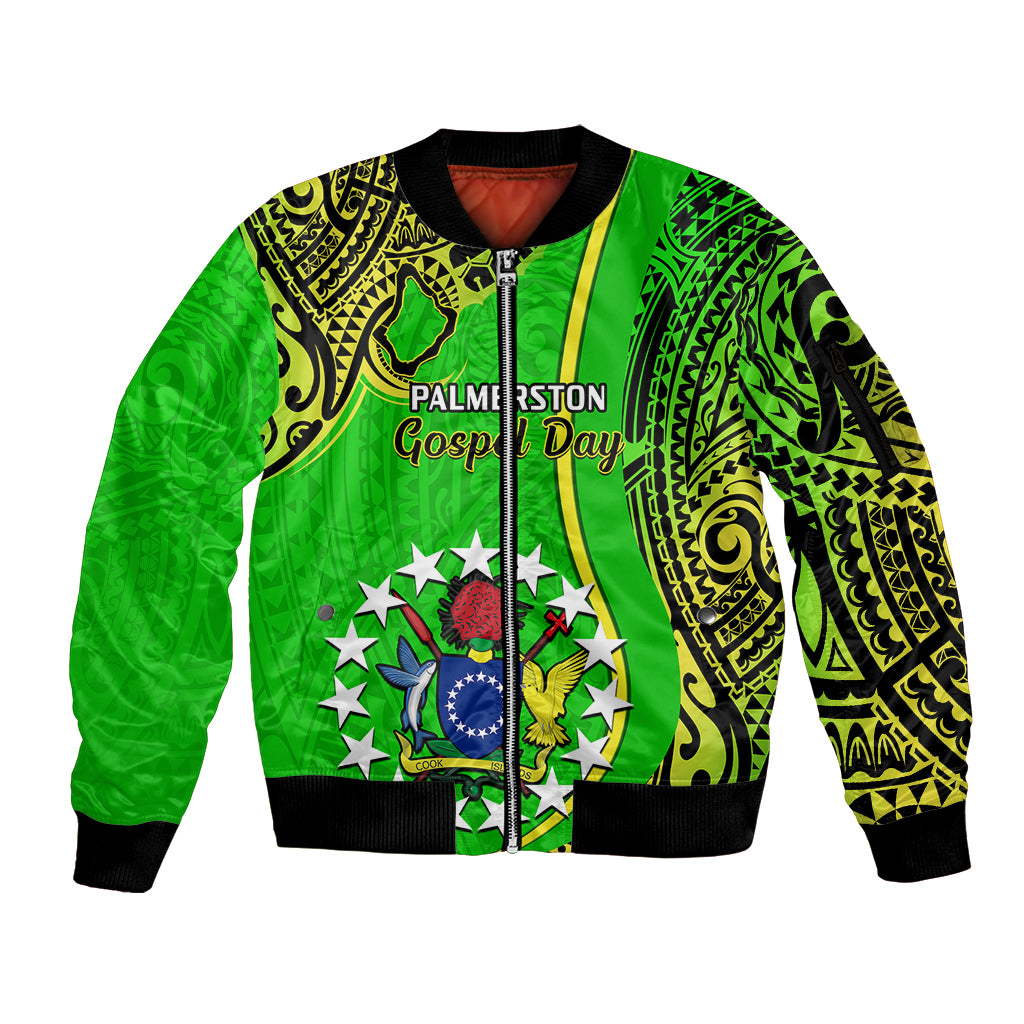 25 May Palmerston Island Gospel Day Sleeve Zip Bomber Jacket Cook Islands Tribal Pattern LT14 Unisex Green - Polynesian Pride