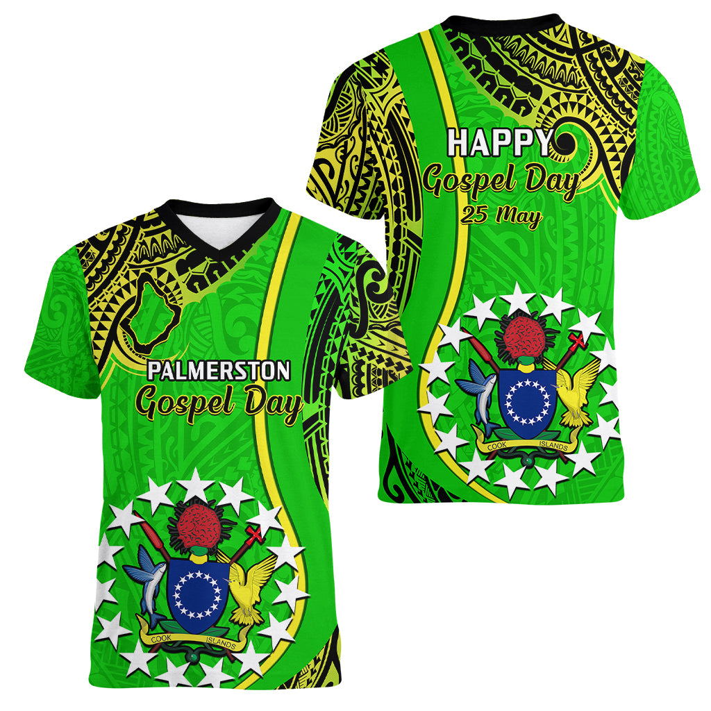 25 May Palmerston Island Gospel Day Women V Neck T Shirt Cook Islands Tribal Pattern LT14 - Polynesian Pride