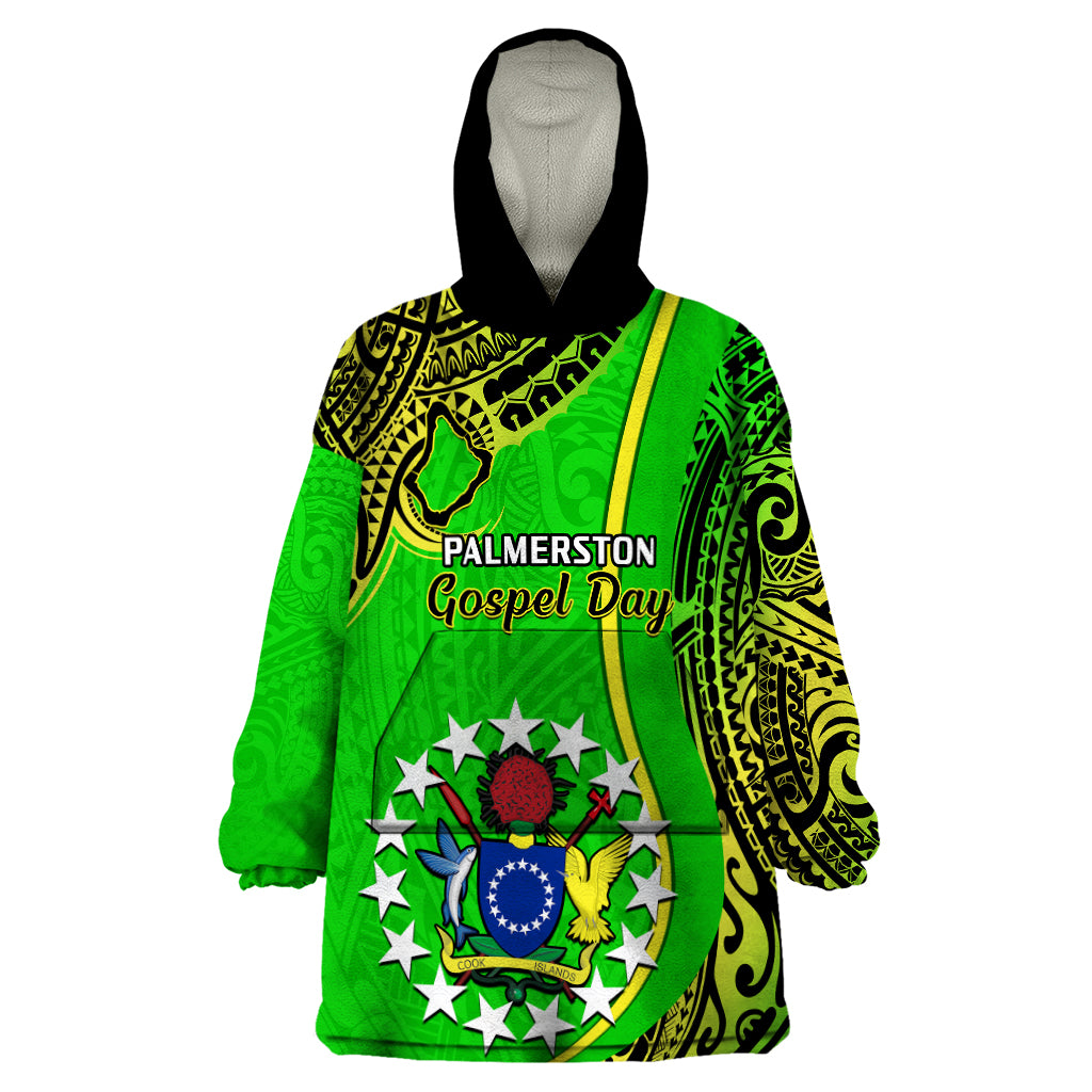 Personalised 25 May Palmerston Island Gospel Day Wearable Blanket Hoodie Cook Islands Tribal Pattern LT14 One Size Green - Polynesian Pride