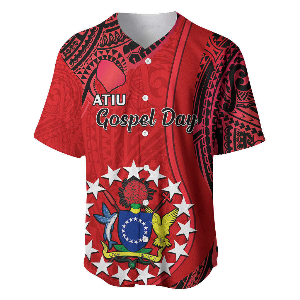 20 July Atiu Island Gospel Day Baseball Jersey Cook Islands Tribal Pattern LT14 Red - Polynesian Pride