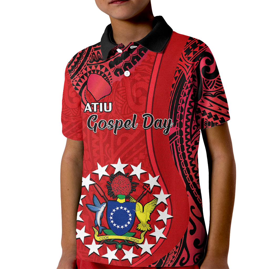 20 July Atiu Island Gospel Day Kid Polo Shirt Cook Islands Tribal Pattern LT14 Kid Red - Polynesian Pride