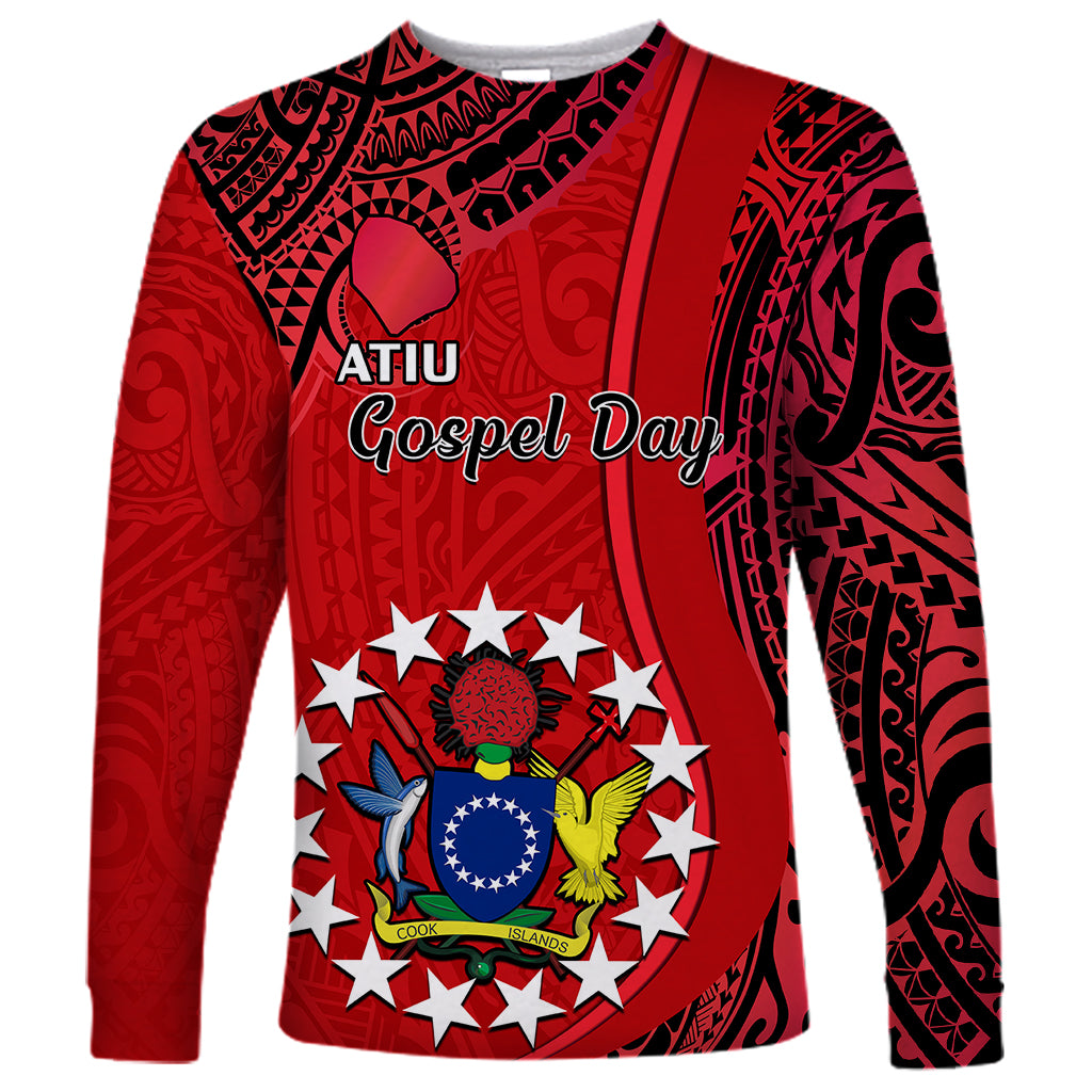 20 July Atiu Island Gospel Day Long Sleeve Shirt Cook Islands Tribal Pattern LT14 Unisex Red - Polynesian Pride