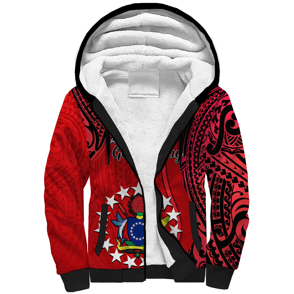 20 July Atiu Island Gospel Day Sherpa Hoodie Cook Islands Tribal Pattern LT14 Unisex Red - Polynesian Pride