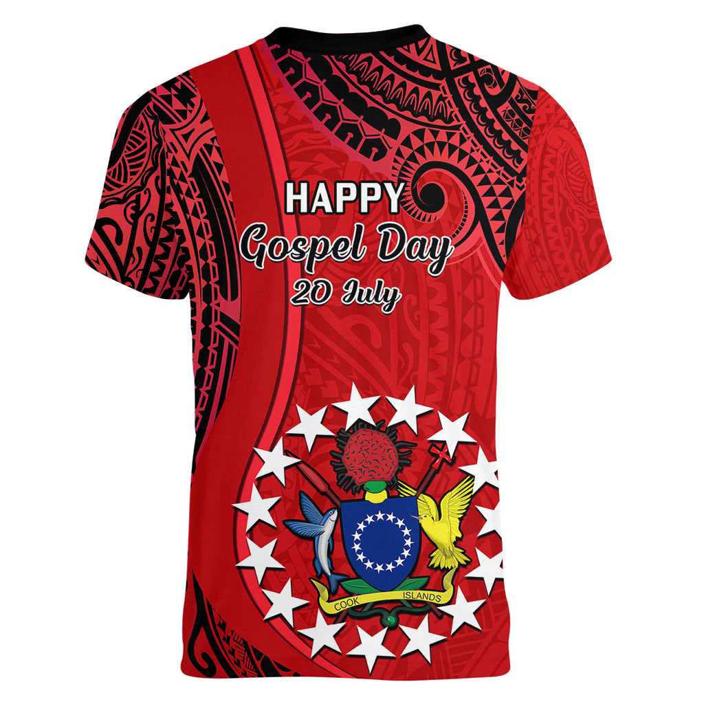 20 July Atiu Island Gospel Day Women V Neck T Shirt Cook Islands Tribal Pattern LT14 - Polynesian Pride