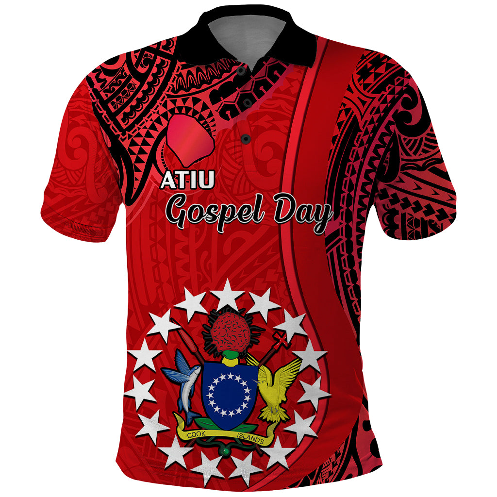 Custom 20 July Atiu Island Gospel Day Polo Shirt Cook Islands Tribal Pattern LT14 Red - Polynesian Pride