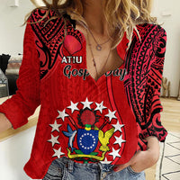 Personalised 20 July Atiu Island Gospel Day Women Casual Shirt Cook Islands Tribal Pattern LT14 Female Red - Polynesian Pride
