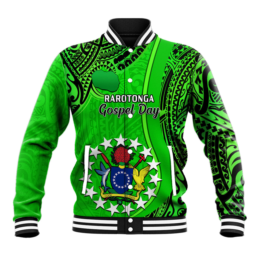 25 July Rarotonga Island Gospel Day Baseball Jacket Cook Islands Tribal Pattern LT14 Unisex Green - Polynesian Pride