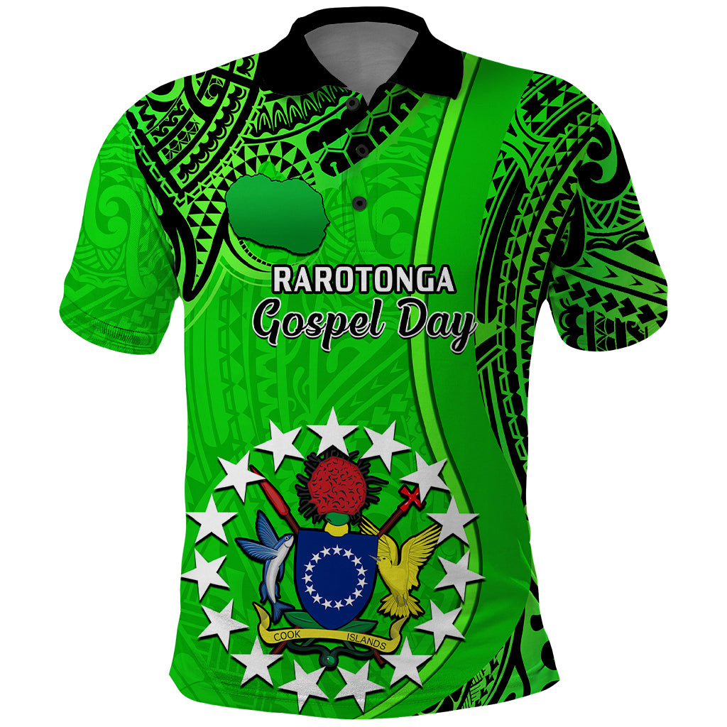 25 July Rarotonga Island Gospel Day Polo Shirt Cook Islands Tribal Pattern LT14 Green - Polynesian Pride