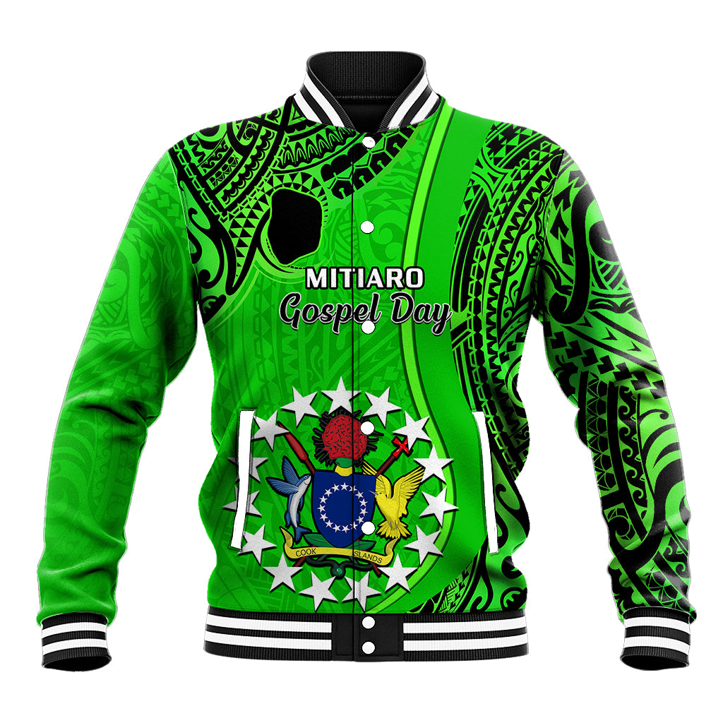 21 July Mitiaro Island Gospel Day Baseball Jacket Cook Islands Tribal Pattern LT14 Unisex Green - Polynesian Pride