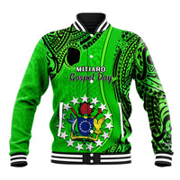 21 July Mitiaro Island Gospel Day Baseball Jacket Cook Islands Tribal Pattern LT14 Unisex Green - Polynesian Pride