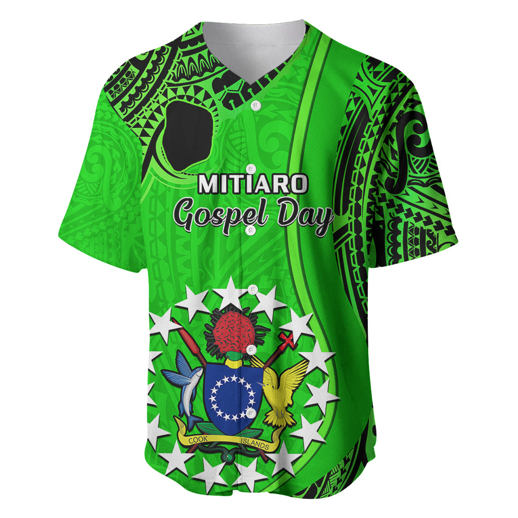 21 July Mitiaro Island Gospel Day Baseball Jersey Cook Islands Tribal Pattern LT14 Green - Polynesian Pride