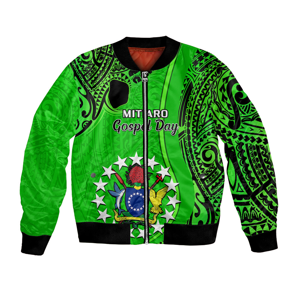 21 July Mitiaro Island Gospel Day Bomber Jacket Cook Islands Tribal Pattern LT14 Unisex Green - Polynesian Pride