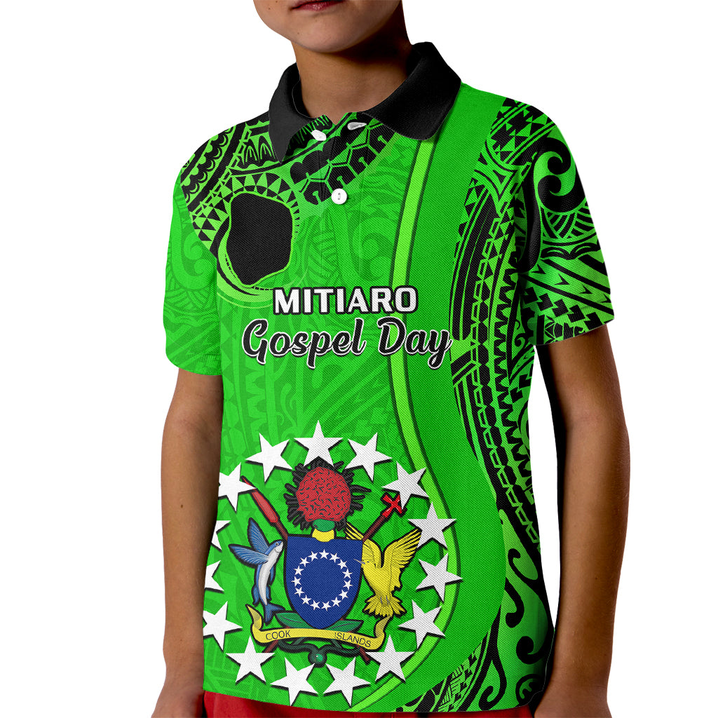 21 July Mitiaro Island Gospel Day Kid Polo Shirt Cook Islands Tribal Pattern LT14 Kid Green - Polynesian Pride