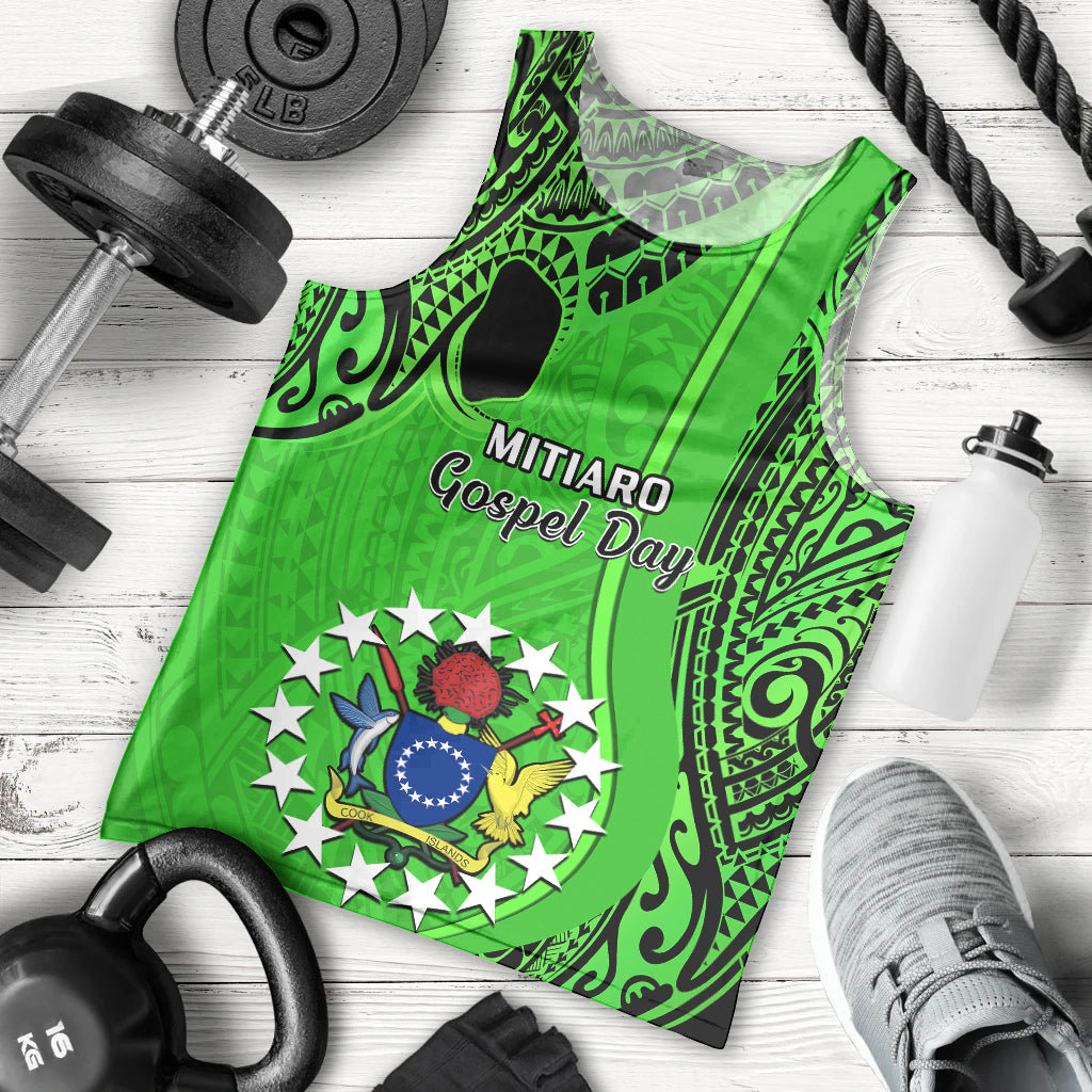 21 July Mitiaro Island Gospel Day Men Tank Top Cook Islands Tribal Pattern LT14 Green - Polynesian Pride