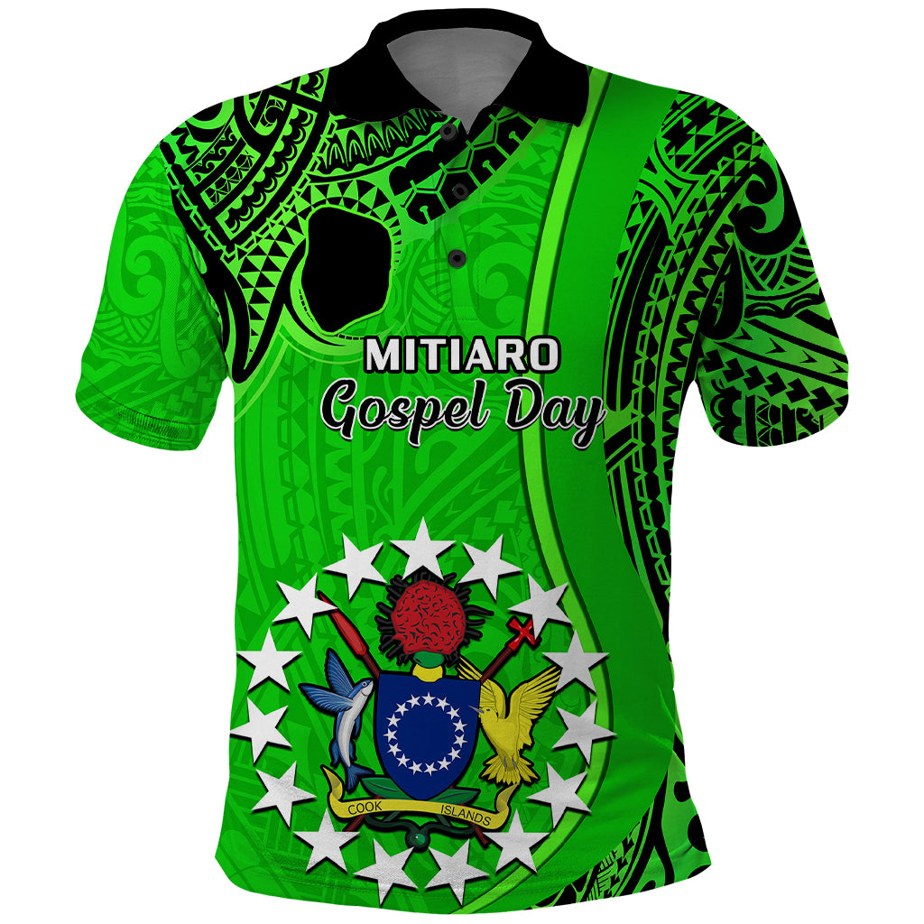 21 July Mitiaro Island Gospel Day Polo Shirt Cook Islands Tribal Pattern LT14 Green - Polynesian Pride