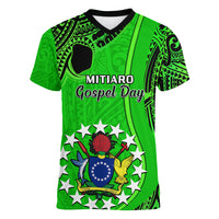 21 July Mitiaro Island Gospel Day Women V Neck T Shirt Cook Islands Tribal Pattern LT14 Female Green - Polynesian Pride