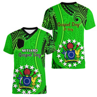 21 July Mitiaro Island Gospel Day Women V Neck T Shirt Cook Islands Tribal Pattern LT14 - Polynesian Pride