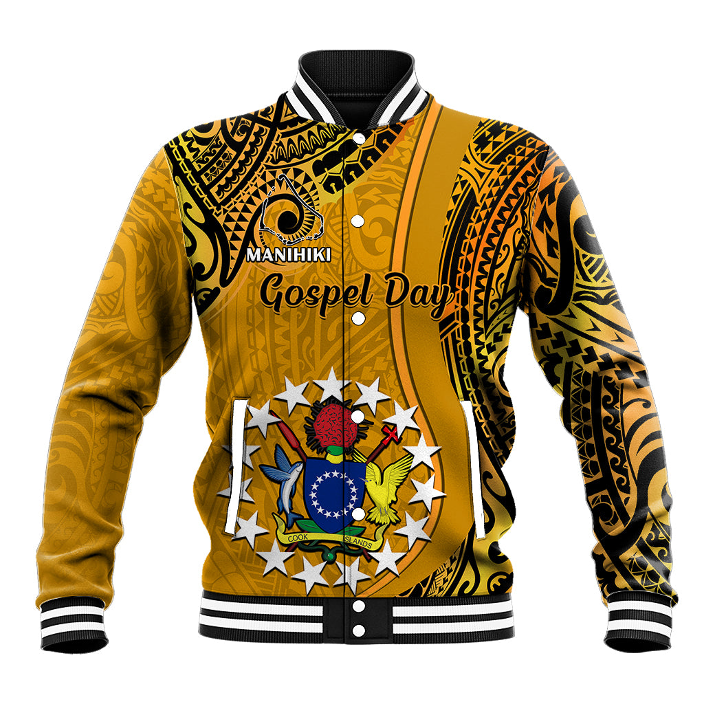 8 August Manihiki Island Gospel Day Baseball Jacket Cook Islands Tribal Pattern LT14 Unisex Gold - Polynesian Pride