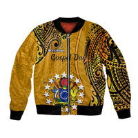 8 August Manihiki Island Gospel Day Sleeve Zip Bomber Jacket Cook Islands Tribal Pattern LT14 Unisex Gold - Polynesian Pride