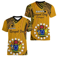 8 August Manihiki Island Gospel Day Women V Neck T Shirt Cook Islands Tribal Pattern LT14 - Polynesian Pride