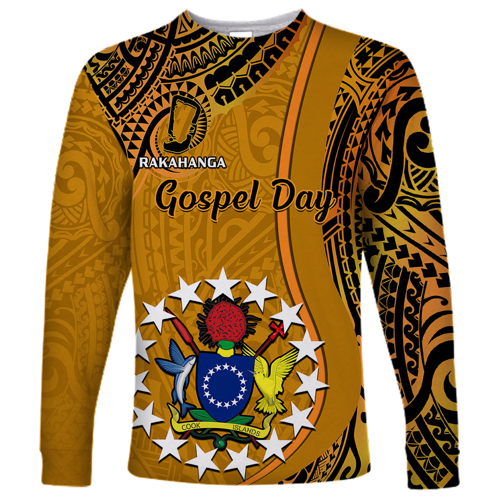 15 August Rakahanga Island Gospel Day Long Sleeve Shirt Cook Islands Tribal Pattern LT14 Unisex Orange - Polynesian Pride