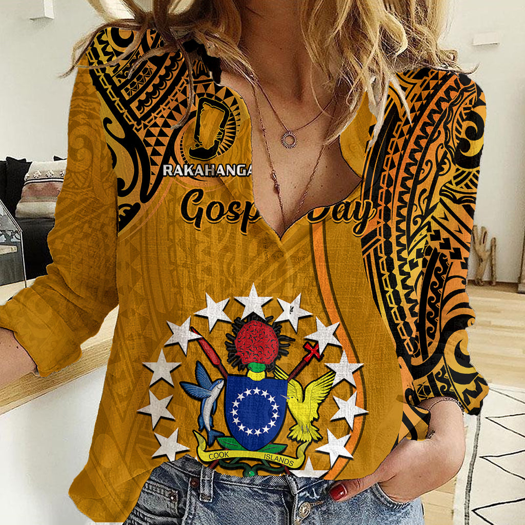 15 August Rakahanga Island Gospel Day Women Casual Shirt Cook Islands Tribal Pattern LT14 Female Orange - Polynesian Pride