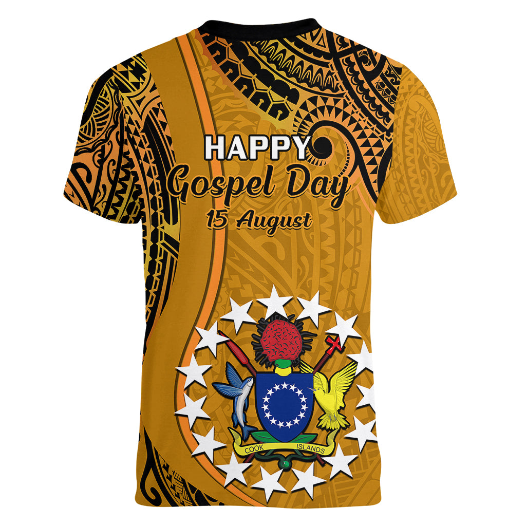 15 August Rakahanga Island Gospel Day Women V Neck T Shirt Cook Islands Tribal Pattern LT14 - Polynesian Pride