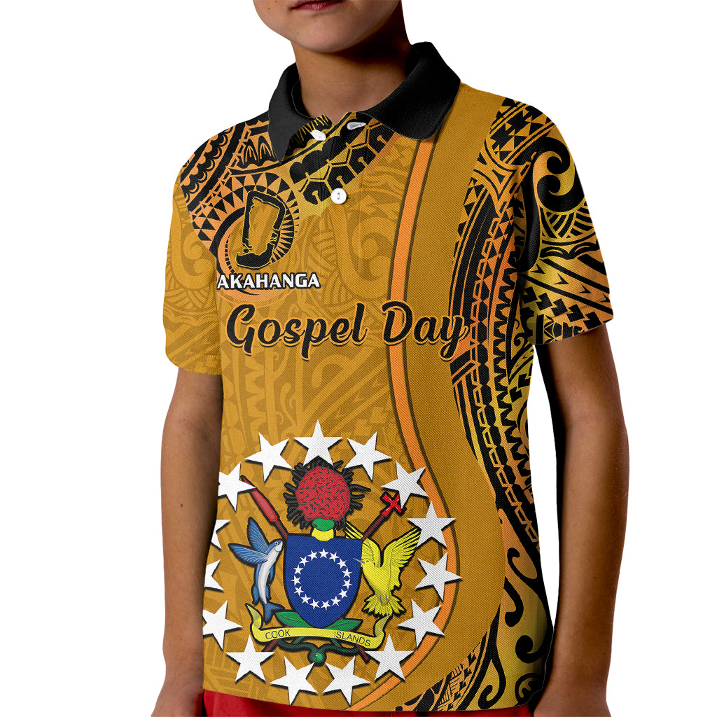 Personalised 15 August Rakahanga Island Gospel Day Kid Polo Shirt Cook Islands Tribal Pattern LT14 Kid Orange - Polynesian Pride