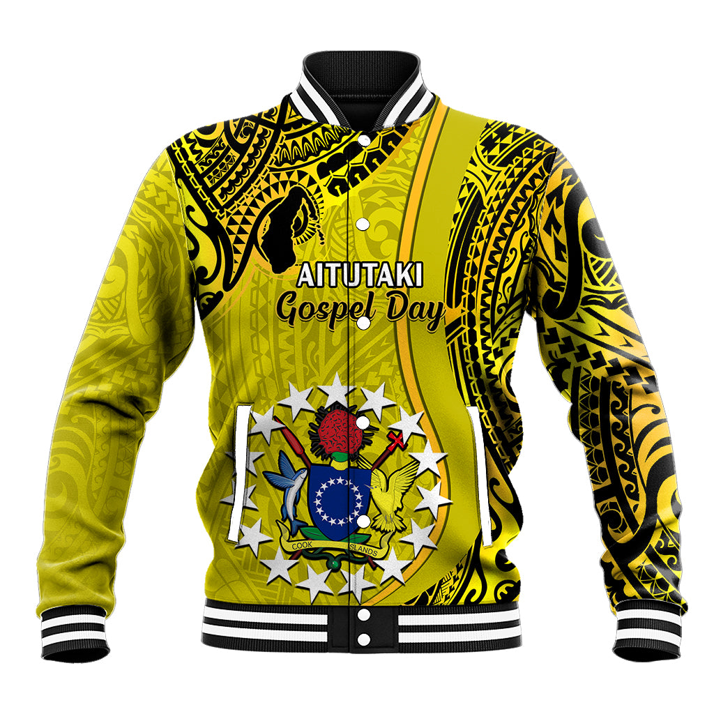 27 October Aitutaki Island Gospel Day Baseball Jacket Cook Islands Tribal Pattern LT14 Unisex Gold - Polynesian Pride