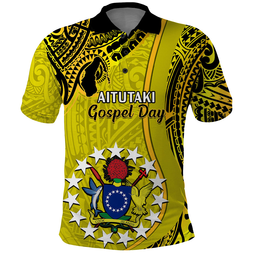 27 October Aitutaki Island Gospel Day Polo Shirt Cook Islands Tribal Pattern LT14 Gold - Polynesian Pride