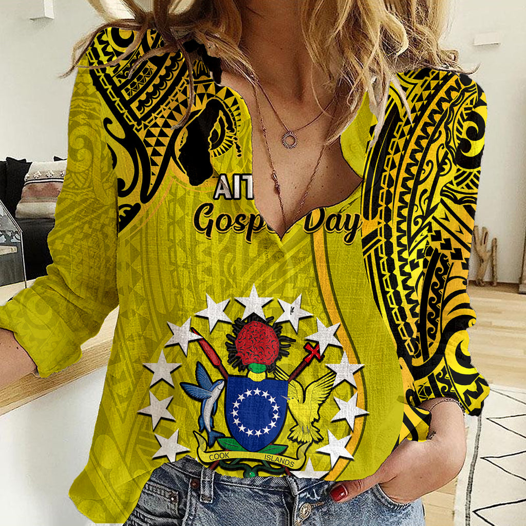 27 October Aitutaki Island Gospel Day Women Casual Shirt Cook Islands Tribal Pattern LT14 Female Gold - Polynesian Pride