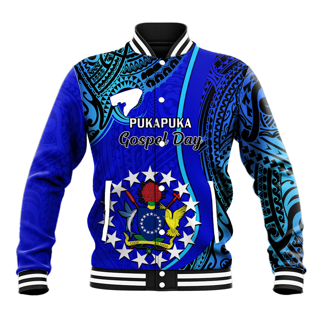 8 December Pukapuka Island Gospel Day Baseball Jacket Cook Islands Tribal Pattern LT14 Unisex Blue - Polynesian Pride